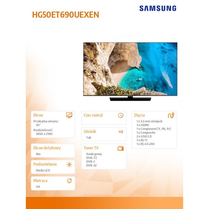 Samsung Telewizor hotelowy 50 cali 50ET690U UHD 3Y (HG50ET690UEXEN) Samsung Telewizor hotelowy 50 cali 50ET690U UHD 3Y (HG50ET690UEXEN)